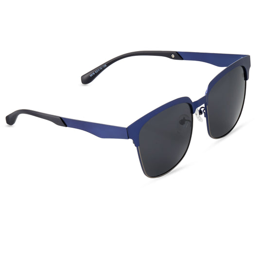 UV-Protected Square Clubmaster Half-Rim Fashion Sunglasses (3019 Blue Black Mirror)