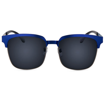 UV-Protected Square Clubmaster Half-Rim Fashion Sunglasses (3019 Blue Black Mirror)