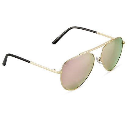 UV-Protected Aviators Half-Rim Fashion Sunglasses (3052 Gold Pink Mirror)