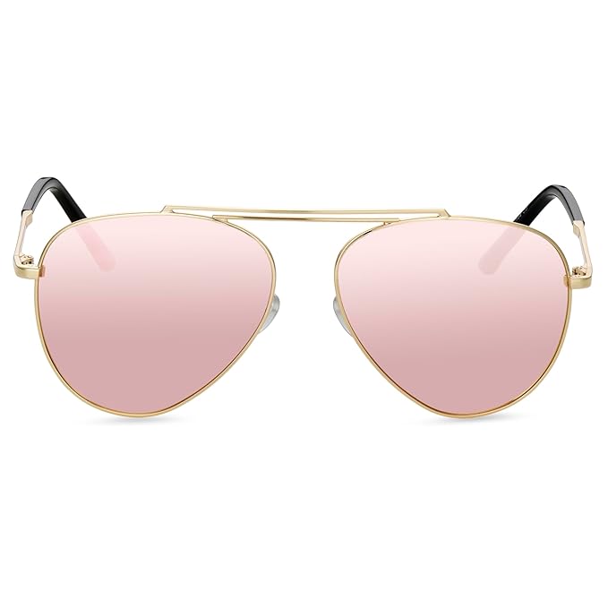 UV-Protected Aviators Half-Rim Fashion Sunglasses (3052 Gold Pink Mirror)