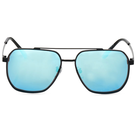 UV-Protected Aviators Half-Rim Fashion Sunglasses (3079 Black Blue Mirror)