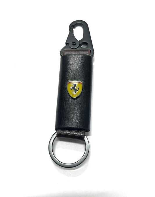 Car & Bike Leather Metal Ring Black Hook Keychain Black