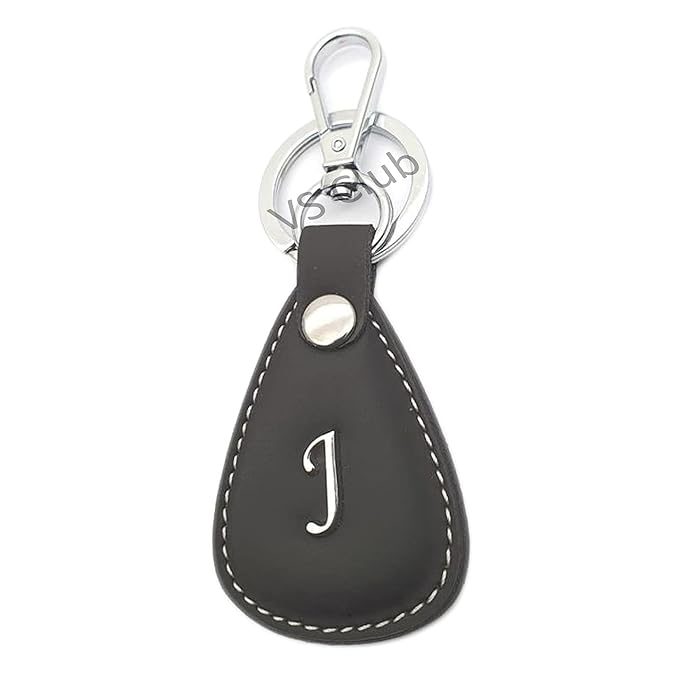 J-Letter Vegan Leather Metal Ring Silver Hook Keychain for Cars Bikes Gifting Combo Black & Brown