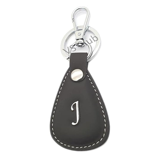 J-Letter Vegan Leather Metal Ring Silver Hook Keychain for Cars Bikes Gifting Black