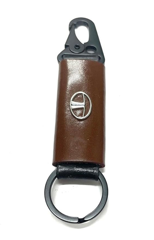 Car & Bike Leather Metal Ring Black Hook Keychain Brown