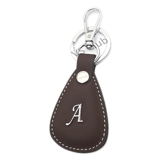 A-Letter Vegan Leather Metal Ring Silver Hook Keychain for Cars Bikes Gifting Brown