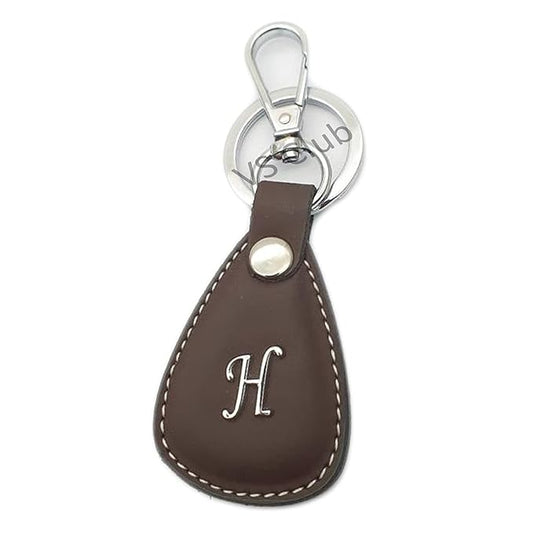 H-Letter Vegan Leather Metal Ring Silver Hook Keychain for Cars Bikes Gifting Brown