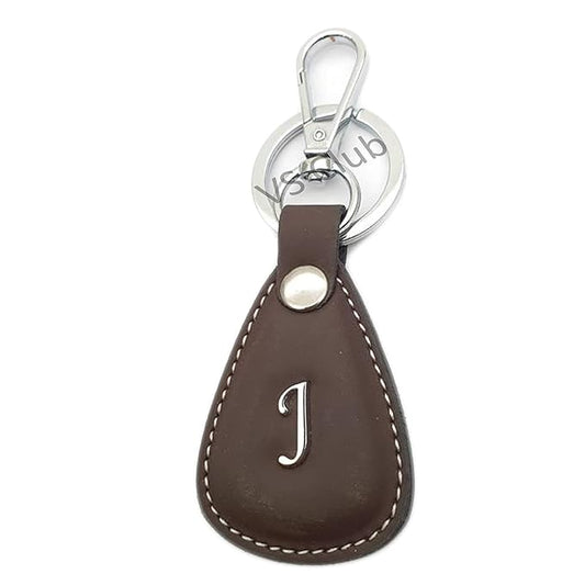 J-Letter Vegan Leather Metal Ring Silver Hook Keychain for Cars Bikes Gifting Brown