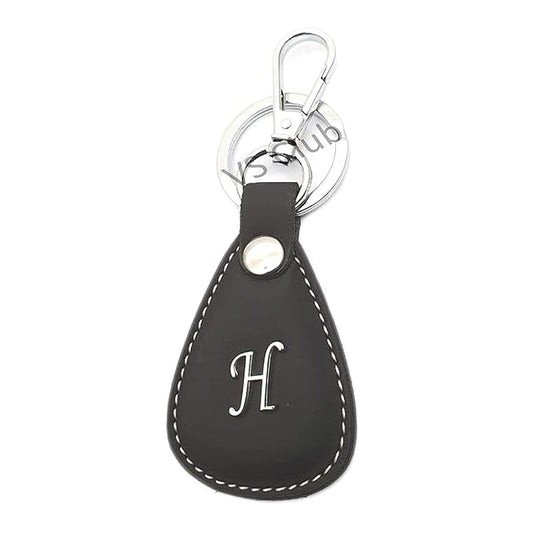 H-Letter Vegan Leather Metal Ring Silver Hook Keychain for Cars Bikes Gifting Black