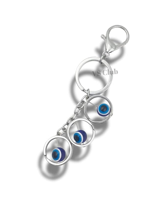 Evil Eye Metal Ring Silver Hook Keychain for Cars Bikes Gifting for Vastu Feng Shui Nazar