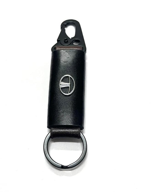 Car & Bike Leather Metal Ring Black Hook Keychain Black