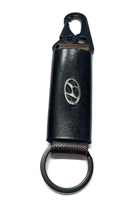 Car & Bike Leather Metal Ring Black Hook Keychain Black