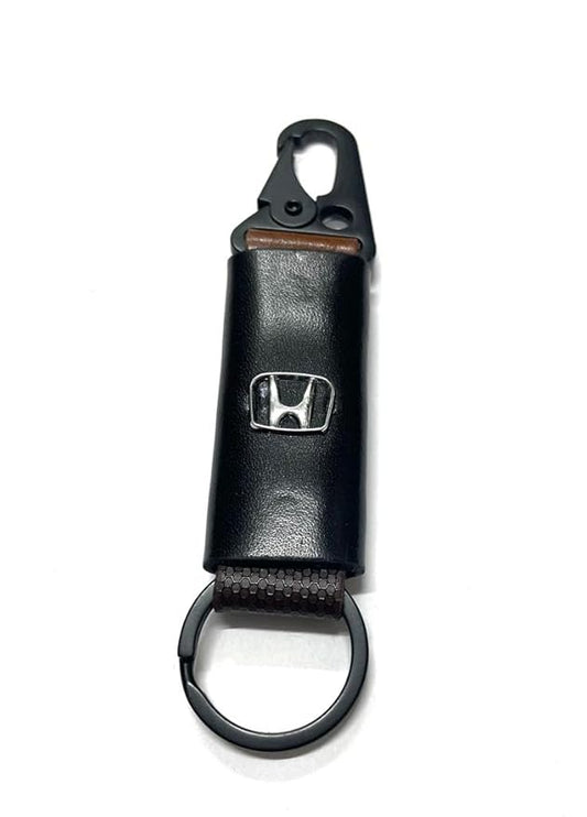 Car & Bike Leather Metal Ring Black Hook Keychain Black