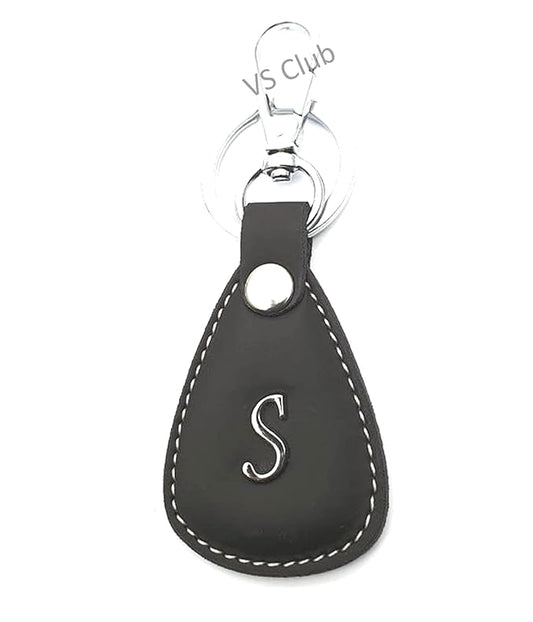 S-Letter Vegan Leather Metal Ring Silver Hook Keychain for Cars Bikes Gifting Black