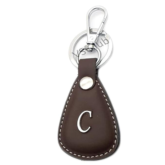 C-Letter Vegan Leather Metal Ring Silver Hook Keychain for Cars Bikes Gifting Brown