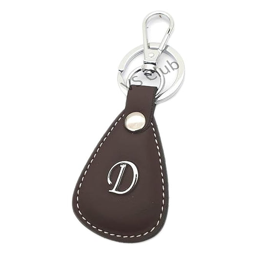 D-Letter Vegan Leather Metal Ring Silver Hook Keychain for Cars Bikes Gifting Brown