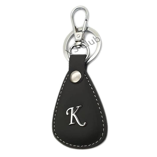 K-Letter Vegan Leather Metal Ring Silver Hook Keychain for Cars Bikes Gifting Black