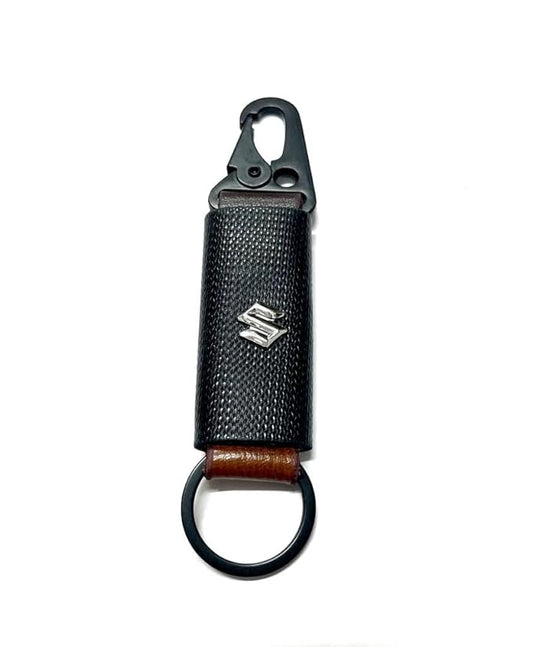 Car & Bike Leather Metal Ring Black Hook Keychain Black