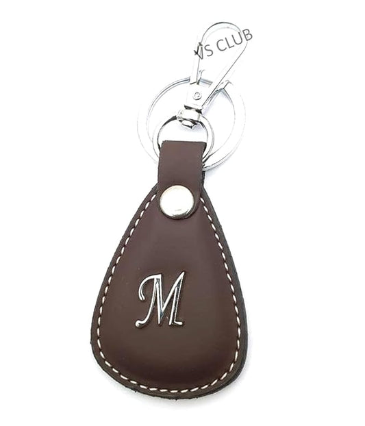 M-Letter Vegan Leather Metal Ring Silver Hook Keychain for Cars Bikes Gifting Brown