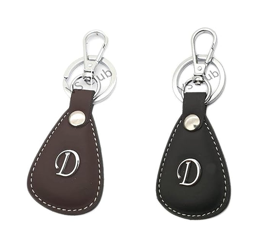 D-Letter Vegan Leather Metal Ring Silver Hook Keychain for Cars Bikes Gifting Combo Black & Brown