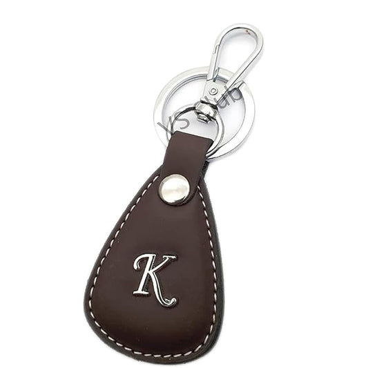 K-Letter Vegan Leather Metal Ring Silver Hook Keychain for Cars Bikes Gifting Brown