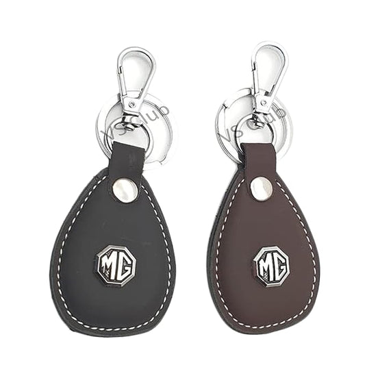 Car & Bike Leather Metal Ring Silver Hook Keychain Combo Black & Brown