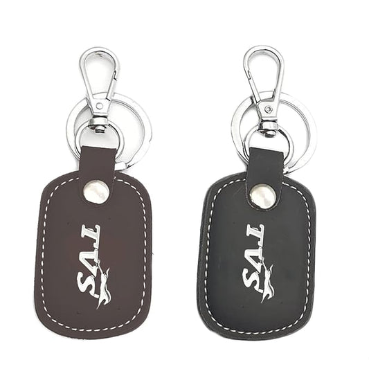 Car & Bike Leather Metal Ring Silver Hook Keychain Combo Black & Brown