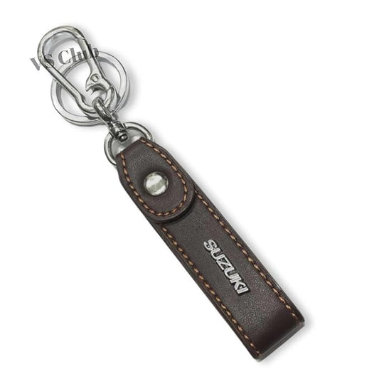 Car & Bike Leather Metal Ring Silver Hook Keychain Brown