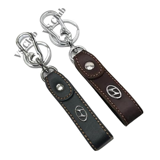 Car & Bike Leather Metal Ring Silver Hook Keychain Combo Black & Brown