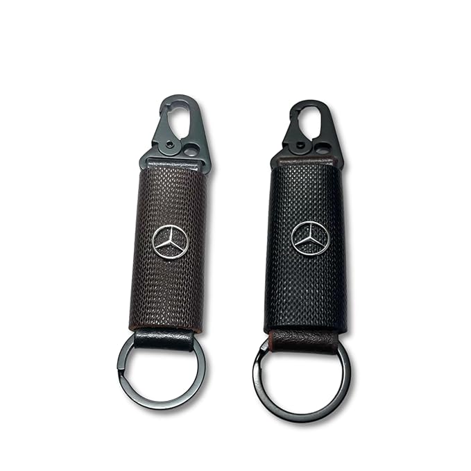 Car & Bike Leather Metal Ring Black Hook Keychain Combo Black & Brown