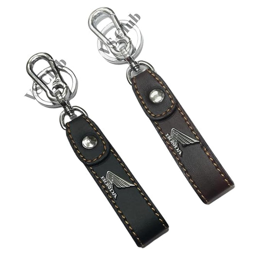 Car & Bike Leather Metal Ring Silver Hook Keychain Combo Black & Brown