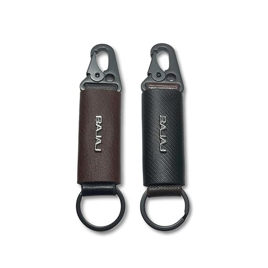 Car & Bike Leather Metal Ring Black Hook Keychain Combo Black & Brown