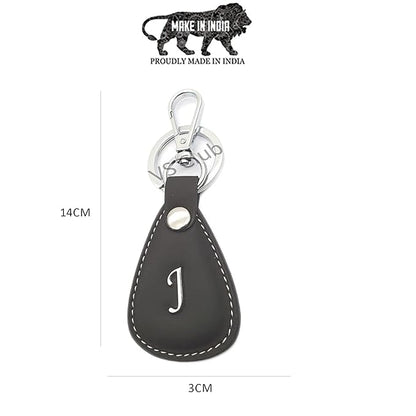 J-Letter Vegan Leather Metal Ring Silver Hook Keychain for Cars Bikes Gifting Combo Black & Brown