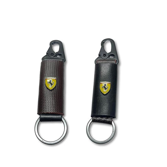 Car & Bike Leather Metal Ring Black Hook Keychain Combo Black & Brown