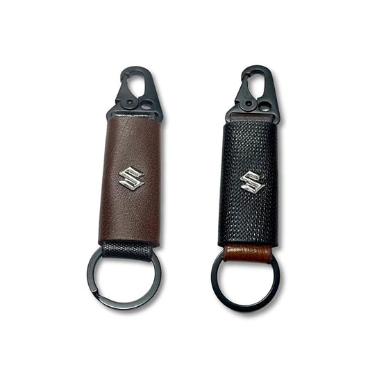 Car & Bike Leather Metal Ring Black Hook Keychain Combo Black & Brown