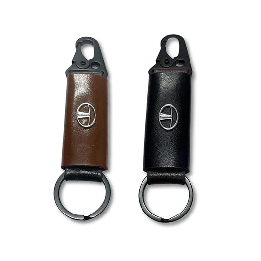 Car & Bike Leather Metal Ring Black Hook Keychain Combo Black & Brown