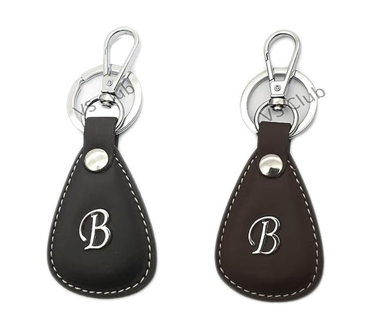 B-Letter Vegan Leather Metal Ring Silver Hook Keychain for Cars Bikes Gifting Combo Black & Brown