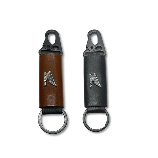 Car & Bike Leather Metal Ring Black Hook Keychain Combo Black & Brown