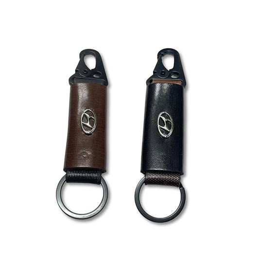 Car & Bike Leather Metal Ring Black Hook Keychain Combo Black & Brown