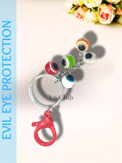 Evil Eye Metal Ring Silver Hook Keychain for Cars Bikes Gifting for Vastu Feng Shui Nazar