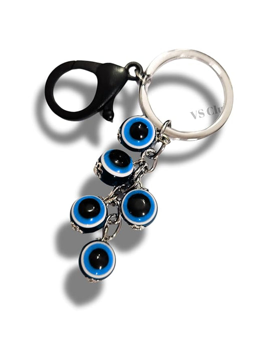 Evil Eye Metal Ring Silver Hook Keychain for Cars Bikes Gifting for Vastu Feng Shui Nazar