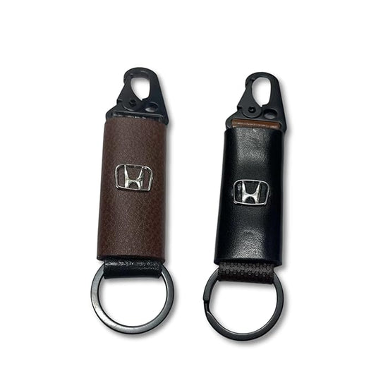 Car & Bike Leather Metal Ring Black Hook Keychain Combo Black & Brown