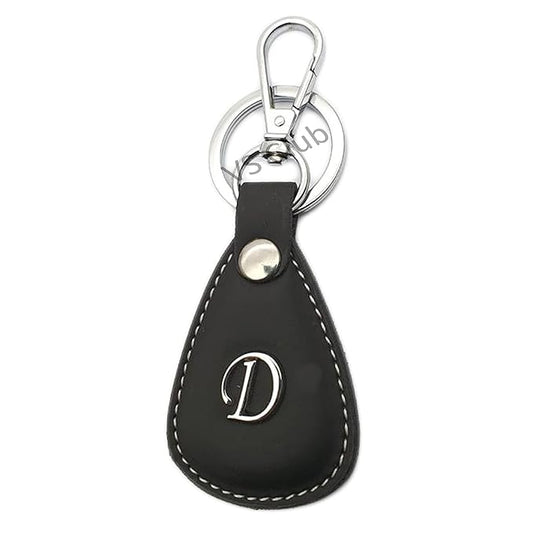 D-Letter Vegan Leather Metal Ring Silver Hook Keychain for Cars Bikes Gifting Black