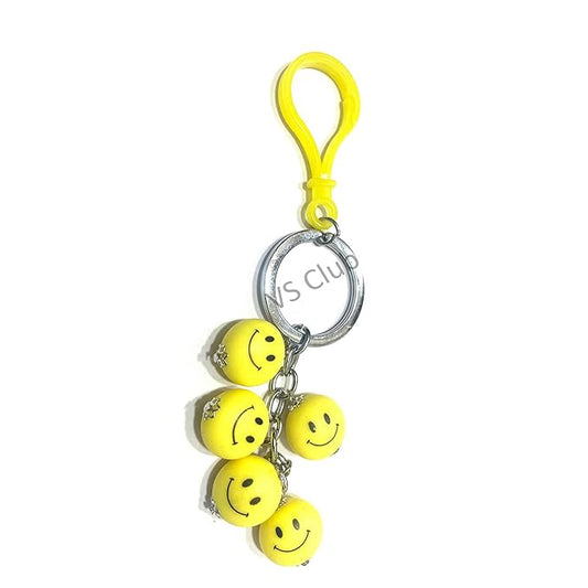 Smiley Metal Ring Silver Hook Keychain for Cars Bikes Gifting Yellow