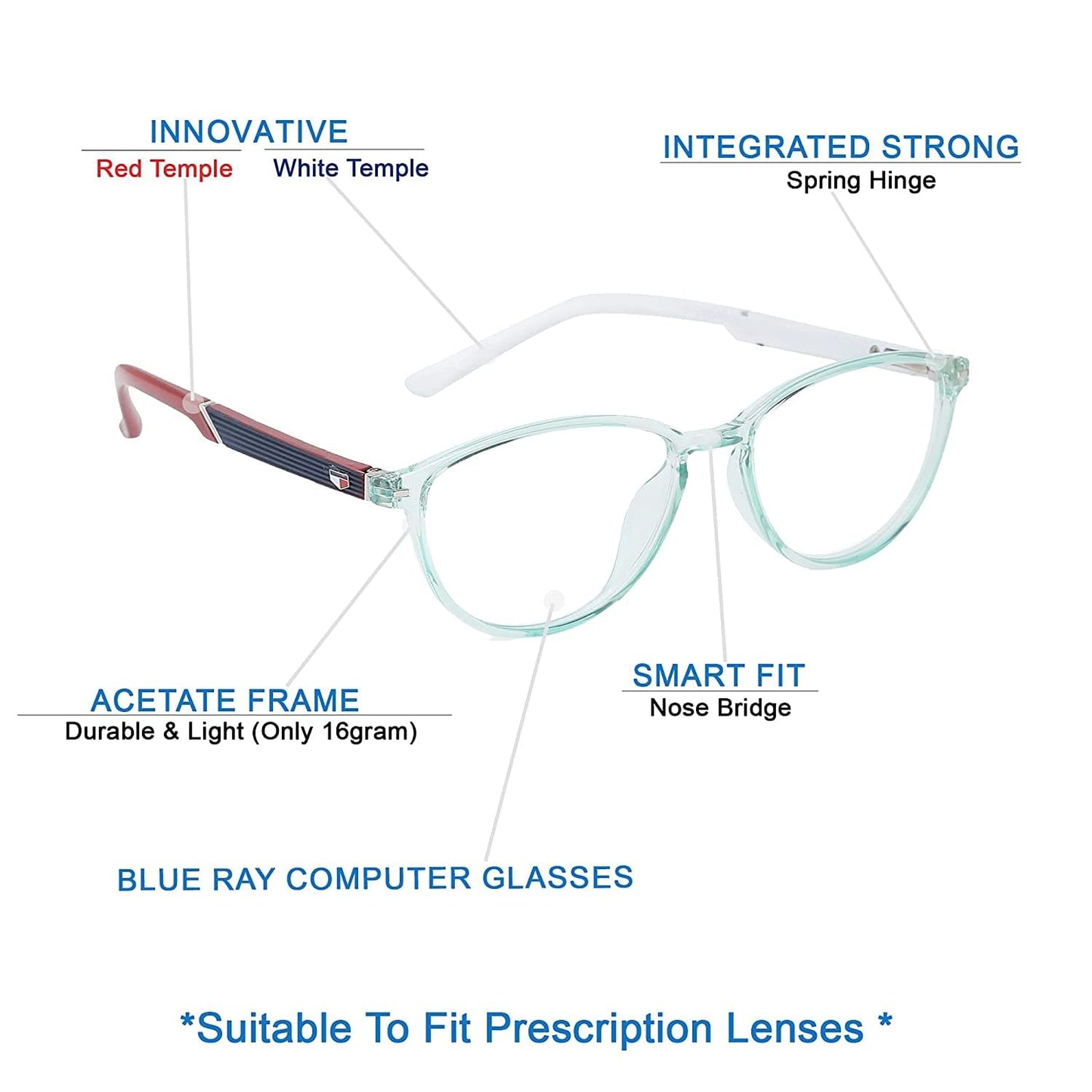 Anti-Glare Round Cat Eye Women's Computer Glasses (7918 White Red Blue)