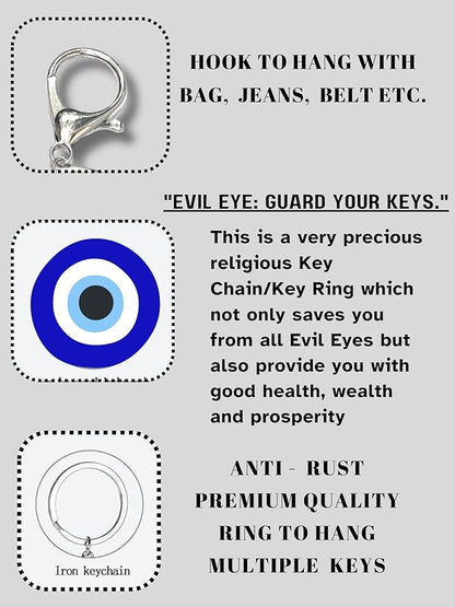 Evil Eye Metal Ring Silver Hook Keychain for Cars Bikes Gifting for Vastu Feng Shui Nazar