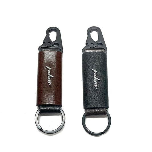 Car & Bike Leather Metal Ring Black Hook Keychain Combo Black & Brown