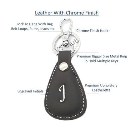 J-Letter Vegan Leather Metal Ring Silver Hook Keychain for Cars Bikes Gifting Combo Black & Brown