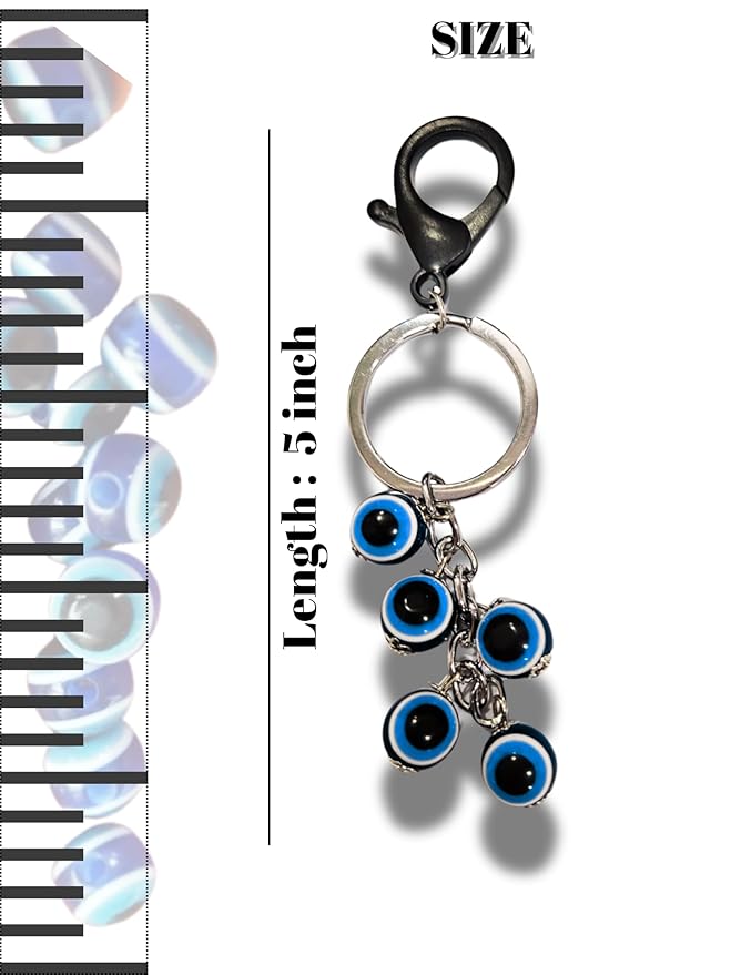 Evil Eye Metal Ring Silver Hook Keychain for Cars Bikes Gifting for Vastu Feng Shui Nazar