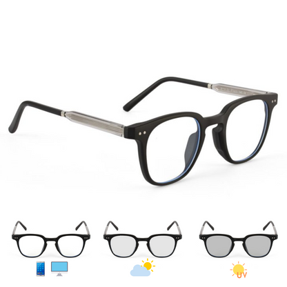 Photochromic Day & Night Computer Gaming Glasses + Sunglasses Unisex Wayfarer Square Eyewear (790 Black)